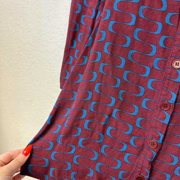 Reformation Hugh dress long sleeve button up retro print - Picture 5 of 9